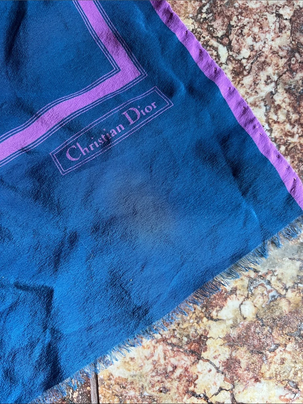 Christian Dior Blue & Pinkish Silk Scarf 100% silk Italy 11x53 z1